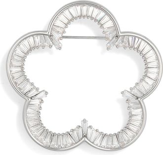 Eye Candy Los Angeles Ayesha Cubic Zirconia Flower Outline Brooch in Silver at Nordstrom Rack