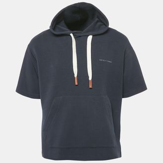 Emporio Armani Navy Blue Jersey Short Sleeve Hoodie L