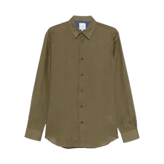 Paul Smith Casual Shirts, male, Brown, Size: XL Linen Shirt