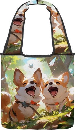 Generic Cute corgi Puppy Reversible Canvas Shoulder Tote - Double-Sided Print, 12oz Cotton, 27cm Drop, Fold-Flat Bag for Travel, Shopping, Street Outings