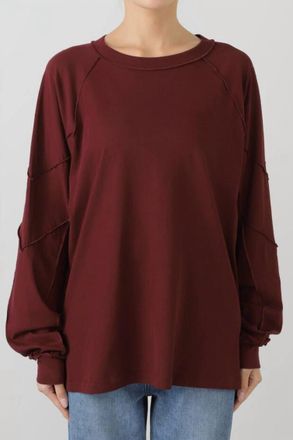 6397 Inside Out Long Sleeve Raglan Top In Bordeaux