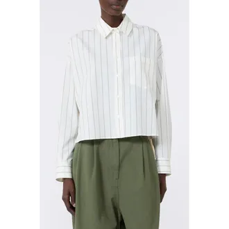 Max Mara Certosa Pinstripe Cotton Shirt in Brown at Nordstrom, Size 12