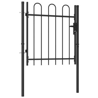 Berkfield Home Fence Gate Single Door with Arched Top Steel 1x1 m Black