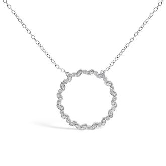 House of Brilliance 925 Sterling Silver 1/7 Cttw Lab Grown Diamond Beaded Love Circle Pendant Necklace - Size 18 Inches