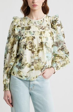 Treasure & Bond Ladder Cutout Cotton Top in Ivory- Yellow Rose Bloom at Nordstrom, Size Xx-Large