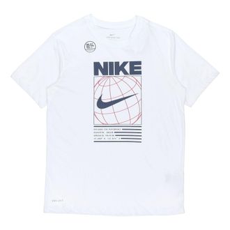 Nike Dri-FIT Geometry Pattern Logo Printing Quick-dry Sports T-Shirt Mens White DA1773-100