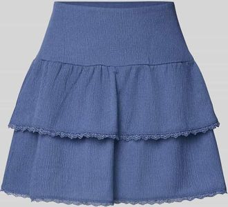 Review Minirock im Stufen-Look mit Spitze in Rauchblau, Größe XL