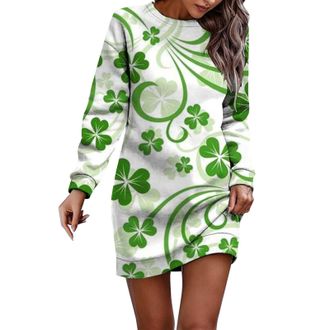 Generic Women St. Patricks Day Vintage Dresses Irish Dancing Dress Long Sleeve StPatricks Day A-line Dress Saint PatricksDay Costume with Round Neck Printed S