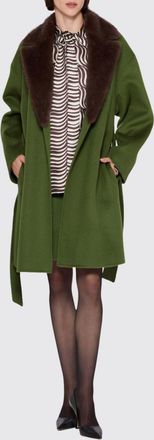P.A.R.O.S.H. P. A.R. O.S. H. Cappotto a vestaglia in lana al ginocchio con collo in pelliccia