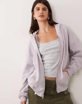 Abercrombie & Fitch felpa con cappuccio e zip con logo laterale lilla-Viola