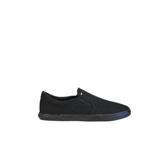 Tommy Hilfiger Schoenen, Heren, Zwart, 40 EU, Katoen, Zwarte platte schoenen met geborduurd logo