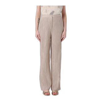 Emporio Armani Pantaloni in Crepe Lurex Pliss&eacute; - - Trousers - Donna - Beige - L