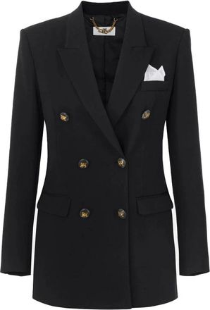 Elisabetta Franchi Dubbelbreasted blazer in katoengabardine - Dames - Blazers - Zwart - XS - Katoen - Jassen