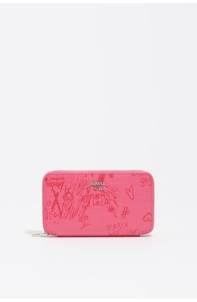 Bimba & Lola Medium Shiny Textured Bimba Logos Print Horizontal Wallet in Bimba Logos Pink Berry at Nordstrom