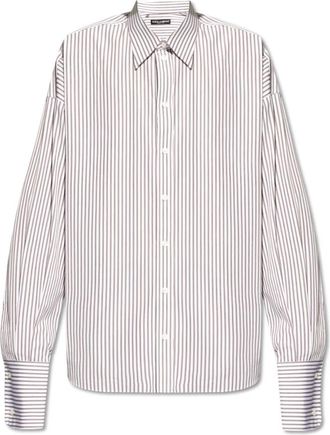 Dolce & Gabbana Gestreept overhemd - Heren - Casual Overhemden - Wit - L - Katoen - Overhemden