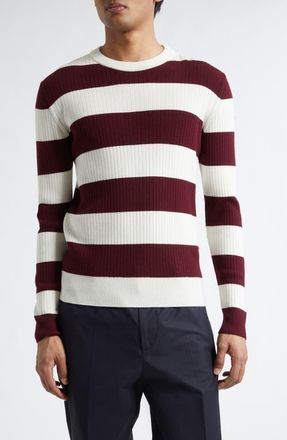 Moncler Rugby Stripe Wool Sweater in Burgundy Stripe at Nordstrom, Size Xxx-Large