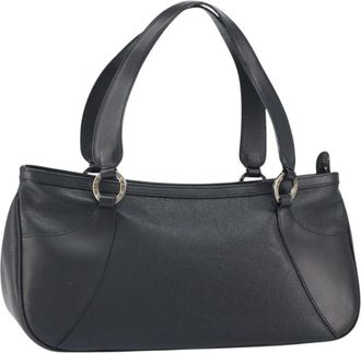 Bulgari Handbag Leather Black Leather Handbag (Pre-Owned)