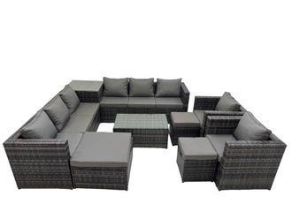 Fimous 11 Seater Garden Outdoor Rattan Furniture Set with 3 Stools Dark Grey