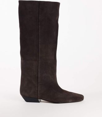 Topshop Pablo stivaletto western slim in pelle vera color cioccolato-Marrone
