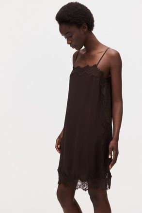 H&M Lace-trimmed viscose dress in Dark Brown at Nordstrom, Size X-Small