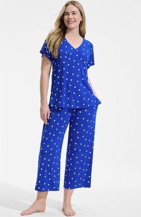 Lands End Cooling Pajama Set - Short Sleeve Top and Crop Pants in Vibrant Lapis Dot at Nordstrom, Size X-Small P