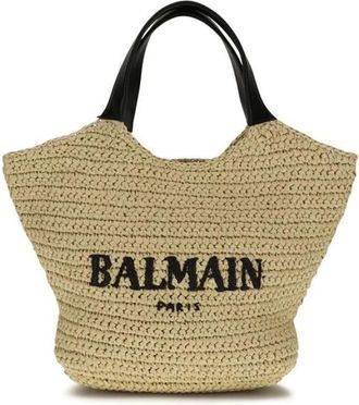Balmain Borsa Tote in rafia - - Bags - Donna - Beige - ONE SIZE