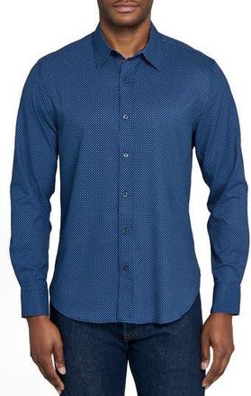 ConStruct Slim Fit Micro Geometric 4-Way Stretch Performance Button-Up Shirt in Light Blue/Navy at Nordstrom Rack, Size Xx-Large