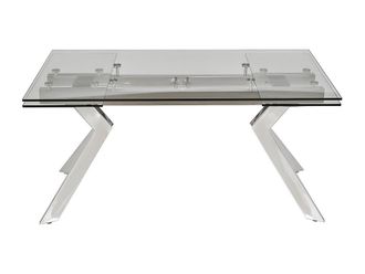 Vente-Unique Extendable Dining Table - Tempered Glass & Metal - 6 To 8 Seats in Clear