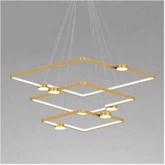 Trade Shop Lampadario a Sospensione Led 112w 3 Quadrati Con Telecomando Design Moderno Oro 71231 - - Trade Shop Traesio