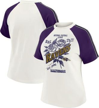 WEAR by Erin Andrews Womens WEAR by Erin Andrews White Baltimore Ravens Sleeve Stripe Distressed Raglan T-Shirt at Nordstrom, Size Medium