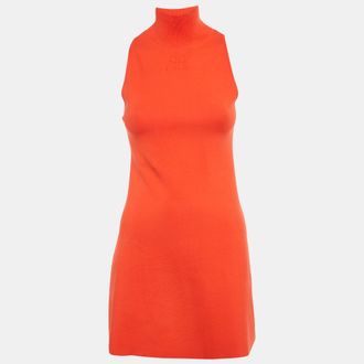 Courr&egrave;ges Orange Logo Embossed Knit A-Line Mini Dress