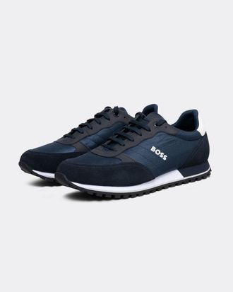 Boss Orange by Hugo Boss Unisex Parkour L L Running Style Trainers In Mixed Materials With Logo Details in Dark Blue - Size UK 13