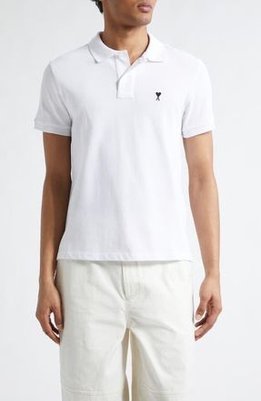 Ami Ami de Coeur Embroidered Cotton Piqu&eacute; Polo in Blanc at Nordstrom, Size X-Large