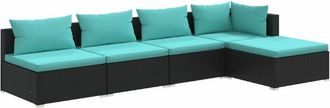 vidaXL Set De Muebles De Jard&iacute;n 5 Pzas Y Cojines Rat&aacute;n Sint&eacute;tico Negro Vidaxl