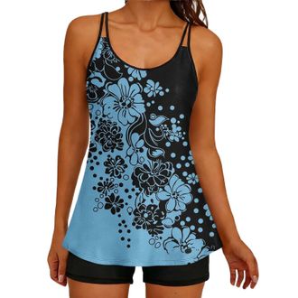 Generic Bikini Sets for Women UK Black Tankini Sets for Women UK Two Piece Tummy Control Bathing Suit with Bottoms Shorts Crewneck Fashion Print Holiday Beach