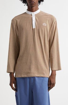 Bode Newton Stripe Top in Brown Cream at Nordstrom, Size X-Large
