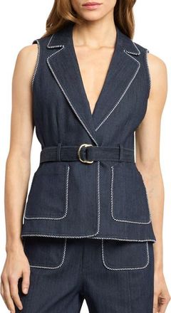Cinq &agrave; Sept Andrea Whipstitch Trim Denim Vest in Indigo at Nordstrom, Size 14