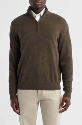 Nordstrom Quarter Zip Cashmere Sweater in Brown Desert Heather at Nordstrom Rack, Size X-Large