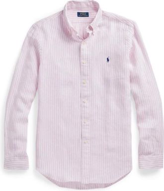 Ralph Lauren Overhemden, Heren, Roze, L, Linnen, OP Maat Gemaakt Linnen Shirt - Strepen Roze/Wit
