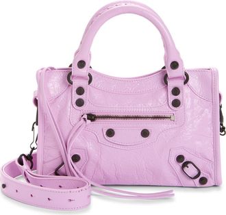 Balenciaga Mini Le City Crinkle Leather Top Handle Bag in 5731 Bubbly Pink at Nordstrom