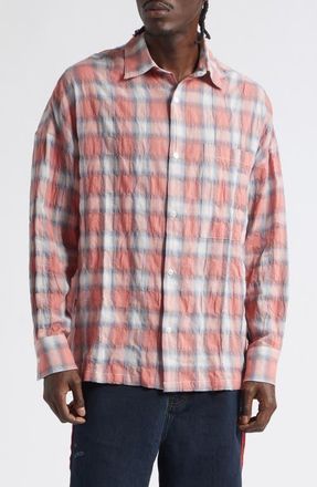 Nahmias Featherweight Plaid Cotton Button-Up Shirt in Dusty Red at Nordstrom, Size X-Large