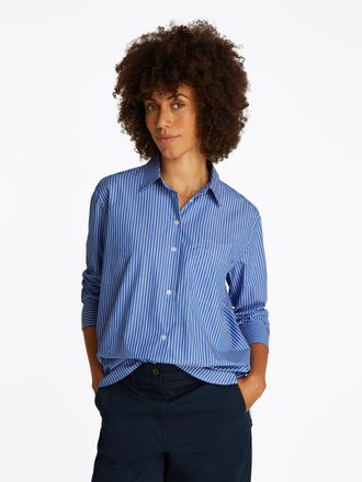 Tommy Hilfiger Langarmbluse TOMMY HILFIGER ESS POPLIN EASY FIT SHIRT, Damen, Gr. 34, blau, Popeline, Obermaterial: 100% Baumwolle, gestreift, normal h&uuml;ftbedeckend, &Auml;