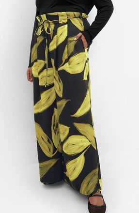City Chic Shania Paperbag Waist Wide Leg Pants in Abstract Zest at Nordstrom, Size Xxl