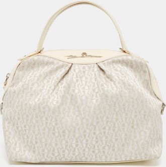 Aigner White/cream Monogram Canvas And Patent Leather Logo Satchel