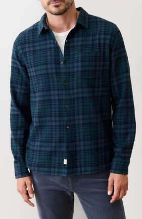Marine Layer Tahoe Plaid Flannel Button-Up Shirt in Green/Navy Plaid at Nordstrom, Size Small