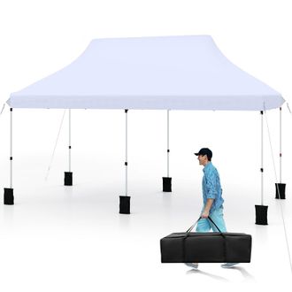 Costway Costway 3 x 6M Pop-up Canopy Tent Height Adjustable Gazebo w/ Carry Bag in White