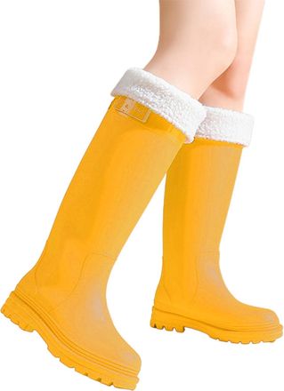 Generic Wellington Boots Womens Knee High Rubber Textile Lined Wellie Anti-Skid Slip On Shoe Fashion Ladies Shoes Wider Calf Fitting Rain Boot for Festivals G
