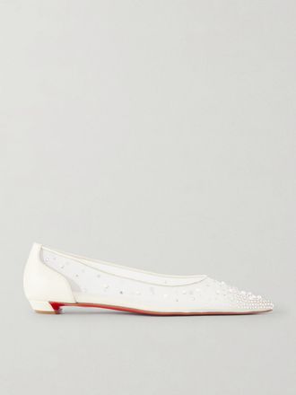 Christian Louboutin Ballerine A Punta In Mesh Decorato Con Finiture In Pelle Miss Z Degrastrassina - Bianco
