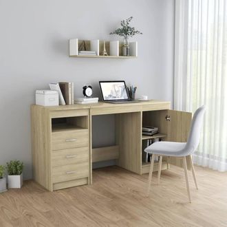 Berkfield Home Modern Desk Sonoma Oak 140x50x76 cm Engineered Wood in Light Oak | Size: 140 x 50 x 76 cm