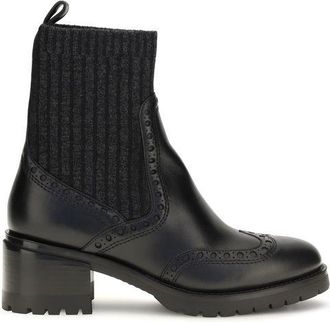 Santoni Black Calf Leather Bos Taurus Ankle Womens Boots